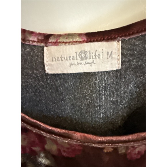 Natural Life Karlie Burgundy Floral Bouquet Velvet Dress Size Medium Boho - Picture 3 of 7
